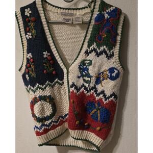 Vintage Hand Knit Sweater Vest Geometric 3D Christmas Womens Size Lg